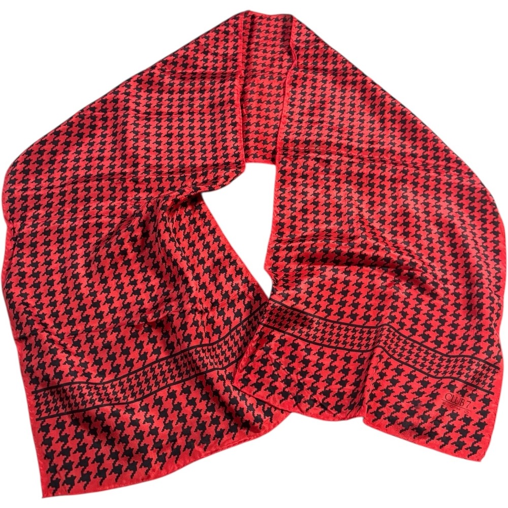 Club 7 Echo Red Black Houndstooth Silk‎ Scarf Accessory 52 x 12"
